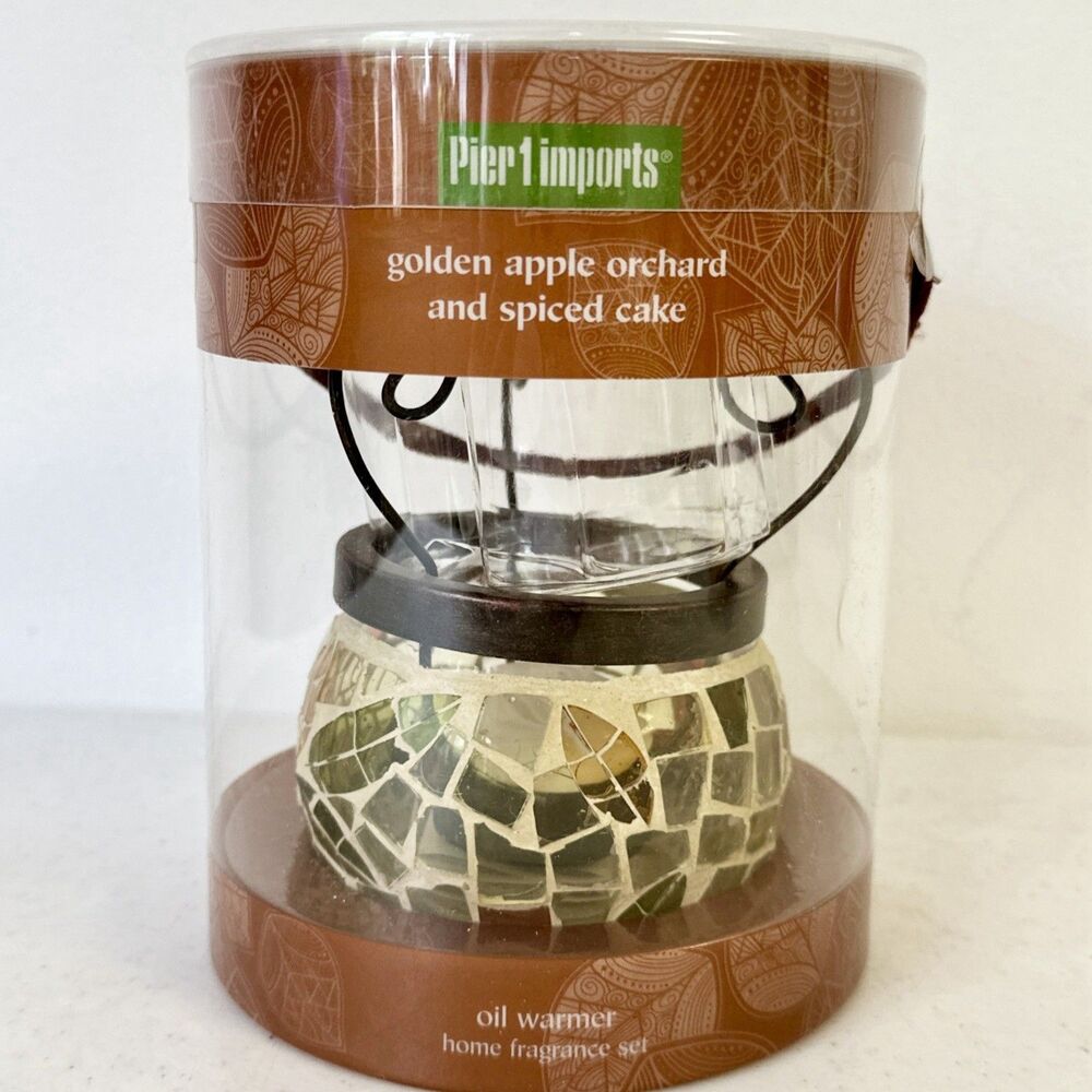 NIB Pier 1 Imports Spiced Cake & Golden Apple Orchard Oil & Warmer NEW Set